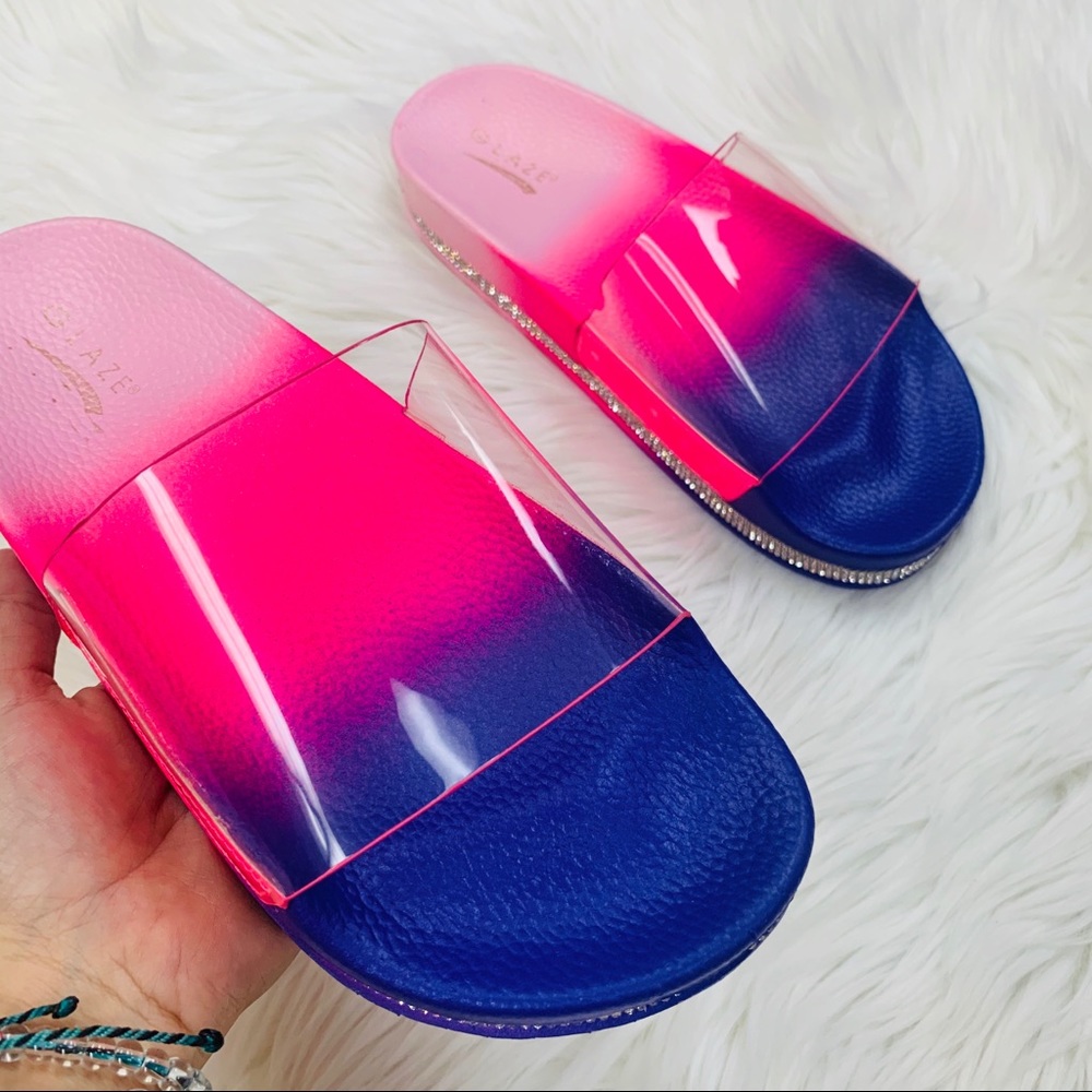 Pink tie dye rhinestoned slide - Picture 3 of 10